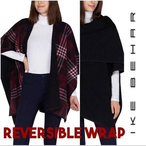 Ike Behar Ladies Reversible Poncho Style Wrap with High Pile Fleece